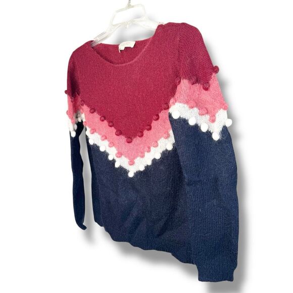 Sézane Paris Multi-Color Chevron Pom-Pom Mohair Wool Sweater Women’s Size Small - Picture 3 of 10